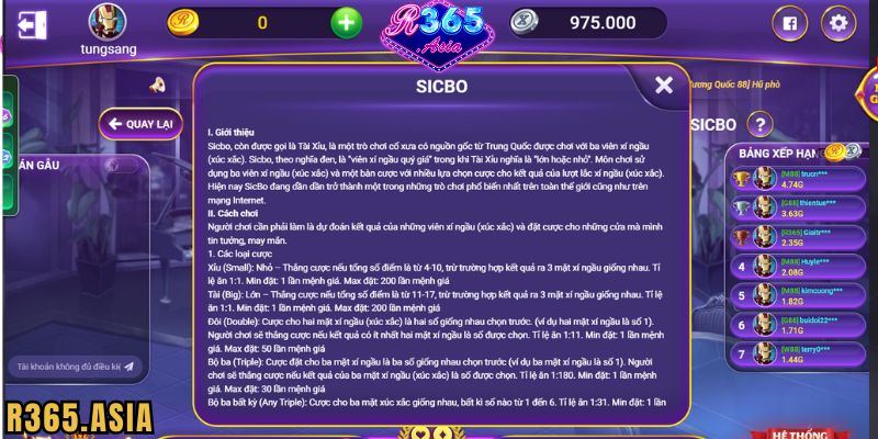 Chia sẻ kinh nghiệm chơi Sicbo R365 không phải ai cũng biết