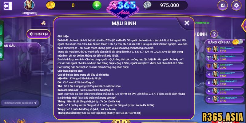 Mậu binh R365 - trò chơi hút khách nhất hiện nay